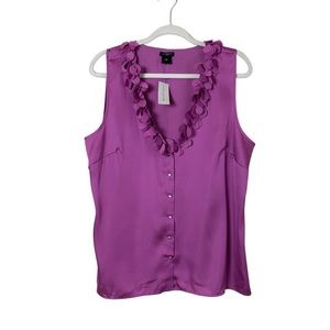 EUC Ann Taylor Fuchsia Bright Pink 3D Petal Embellished Collar Sleeveless Blouse